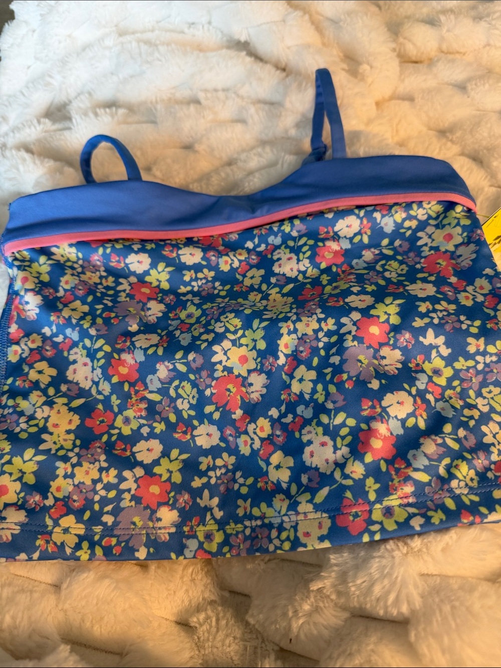 all in motion Blue Floral Crop Tank Top with Pink Trim